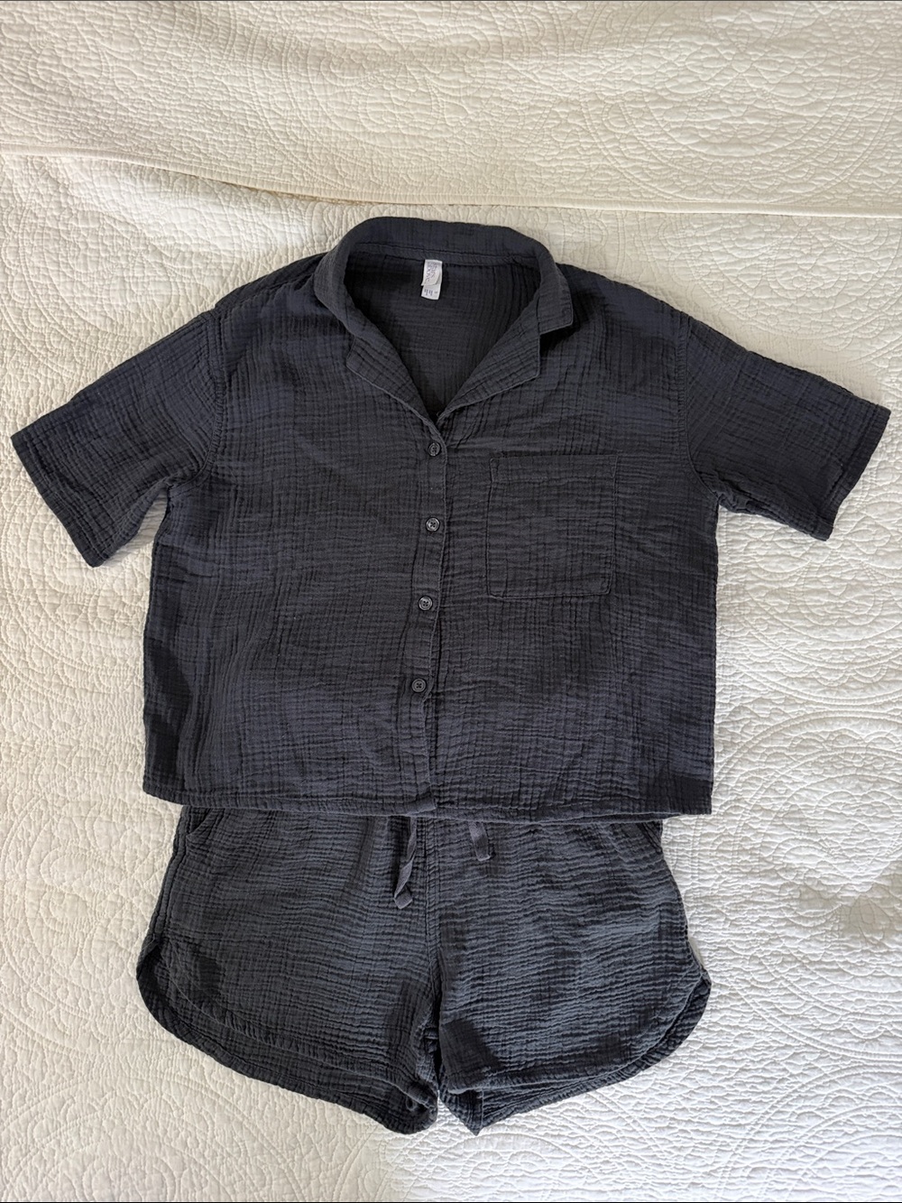 stars above Black Short Sleeve Button Pajama Set